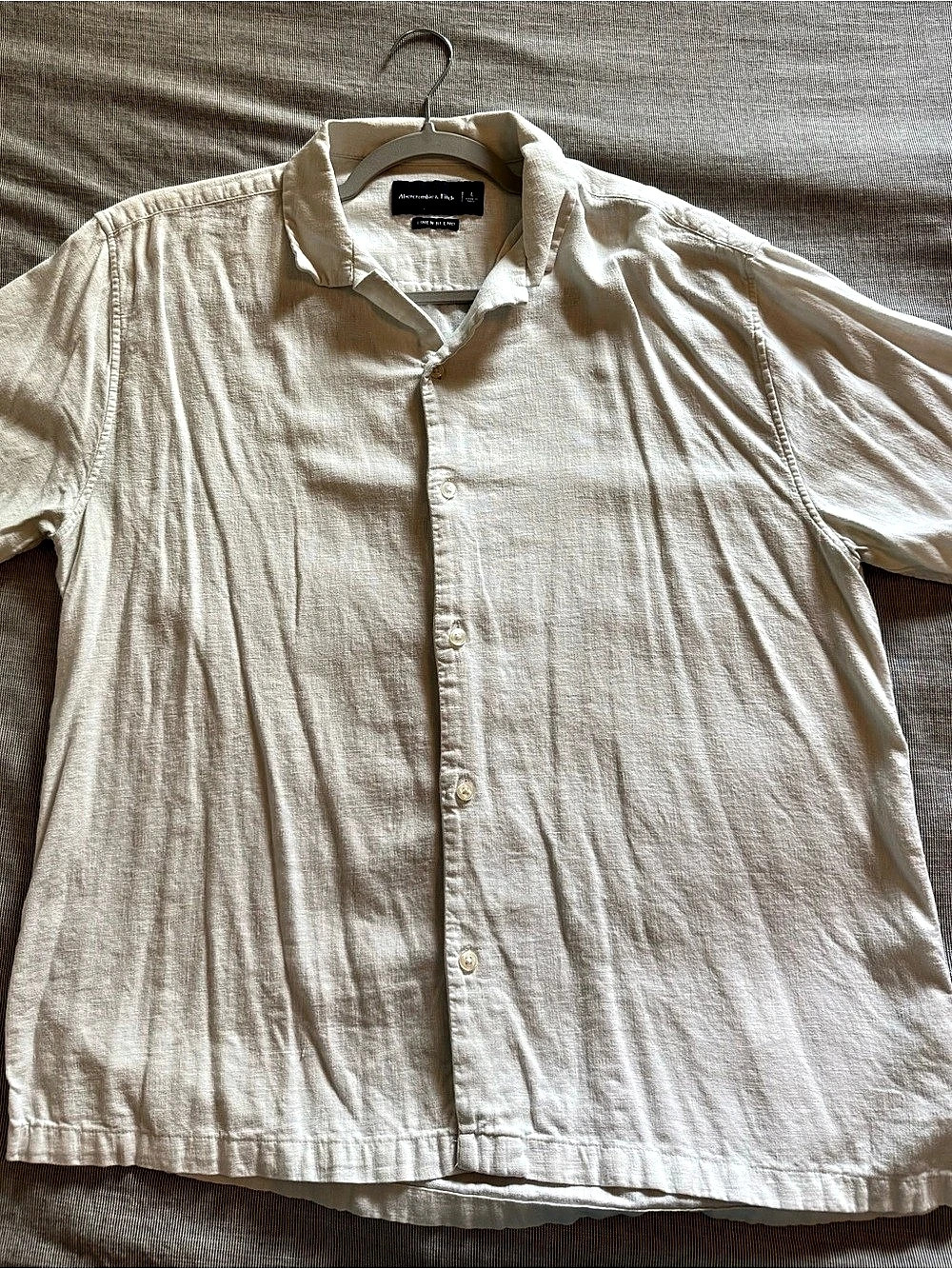 Abercrombie & Fitch Men's Linen Camp Collar Button Down Shirt White Large